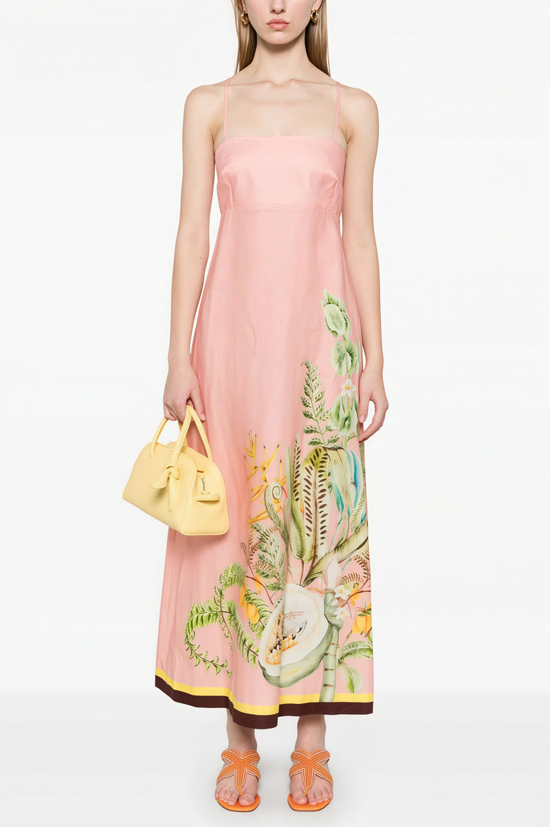 High Waist Print Cami Casual Maxi Dress