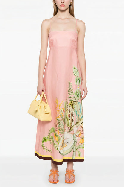 High Waist Print Cami Casual Maxi Dress