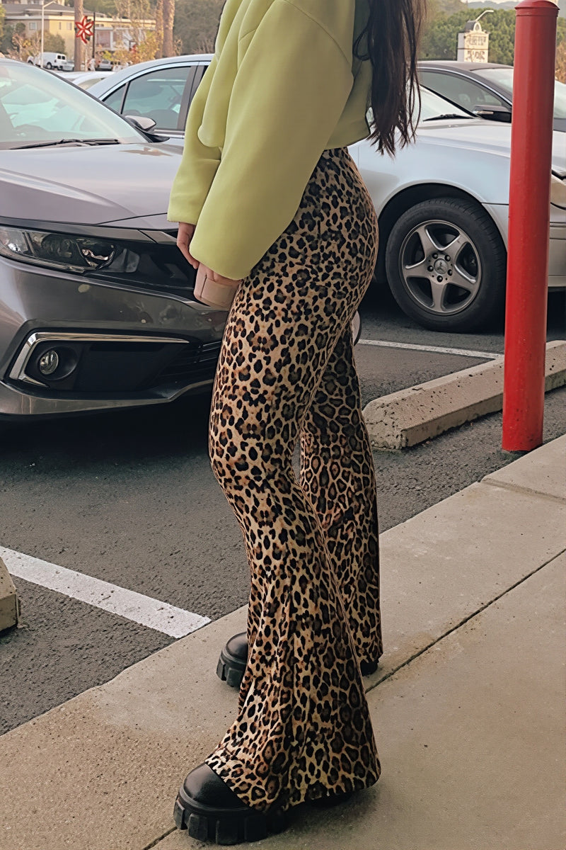 High Waist Slim Leopard Flared Pants
