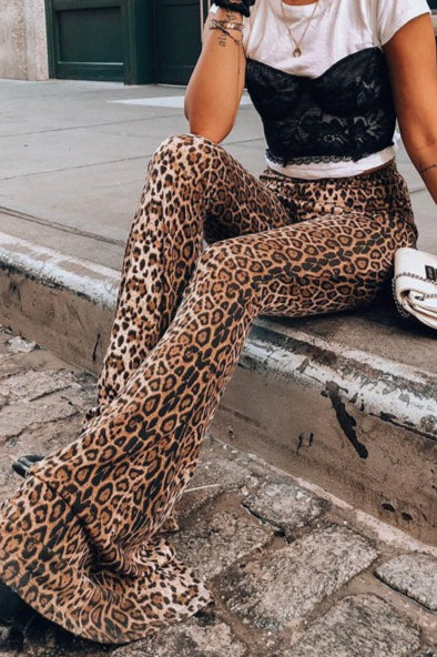 High Waist Slim Leopard Flared Pants