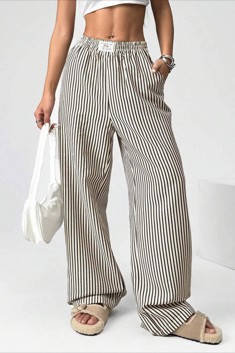High Waist Striped Casual Pants