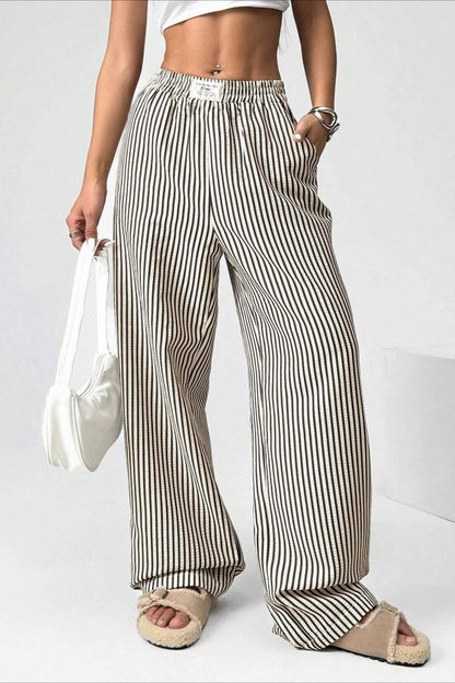 High Waist Striped Casual Pants