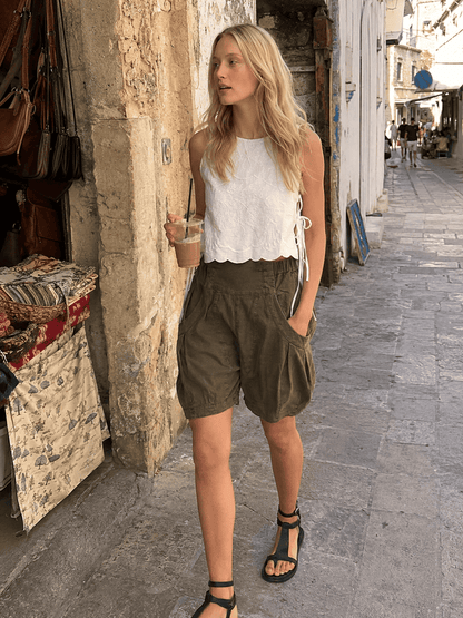High Waist Utility Wide Leg Loose Fit Shorts
