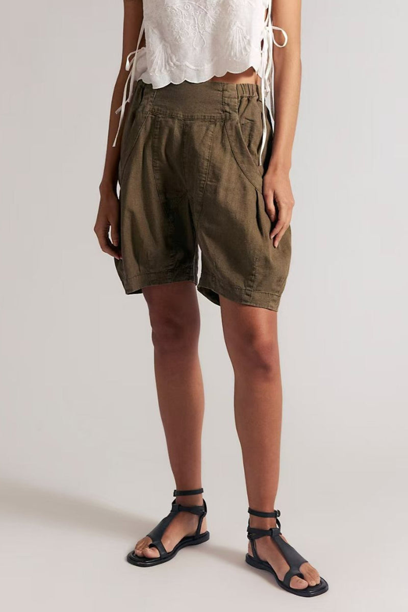 High Waist Utility Wide Leg Loose Fit Shorts