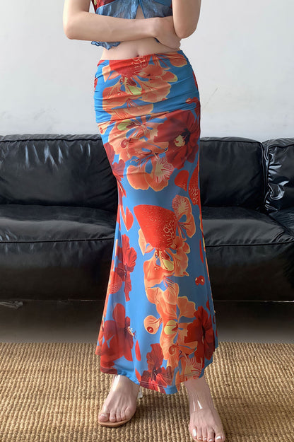 Holiday Floral Slim Low Waist Hip Skirt