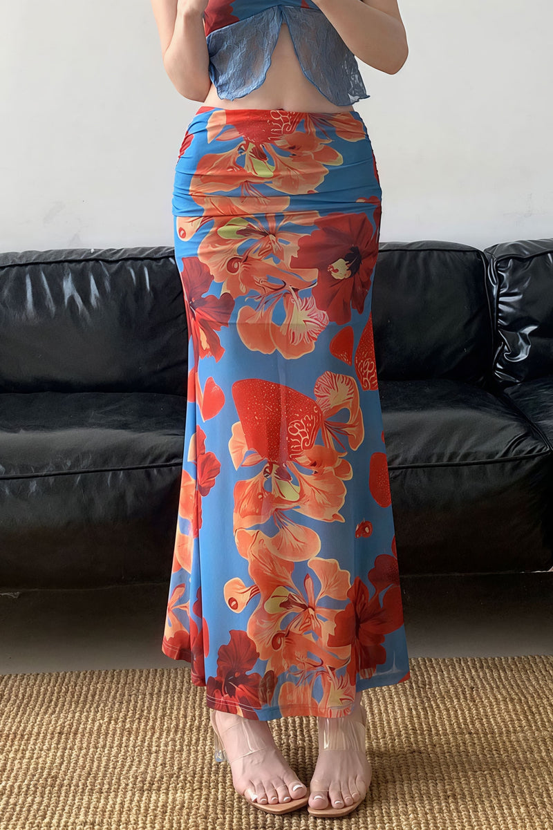Holiday Floral Slim Low Waist Hip Skirt
