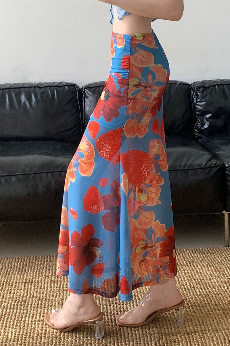 Holiday Floral Slim Low Waist Hip Skirt