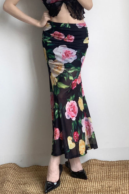 Holiday Floral Slim Low Waist Hip Skirt