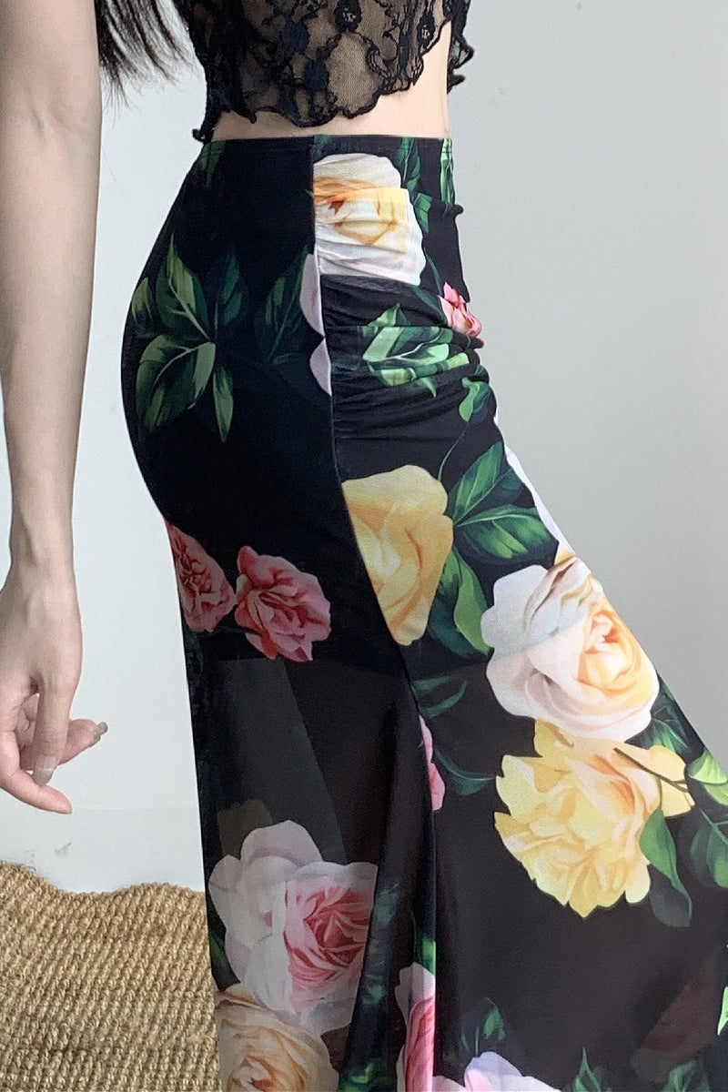 Holiday Floral Slim Low Waist Hip Skirt