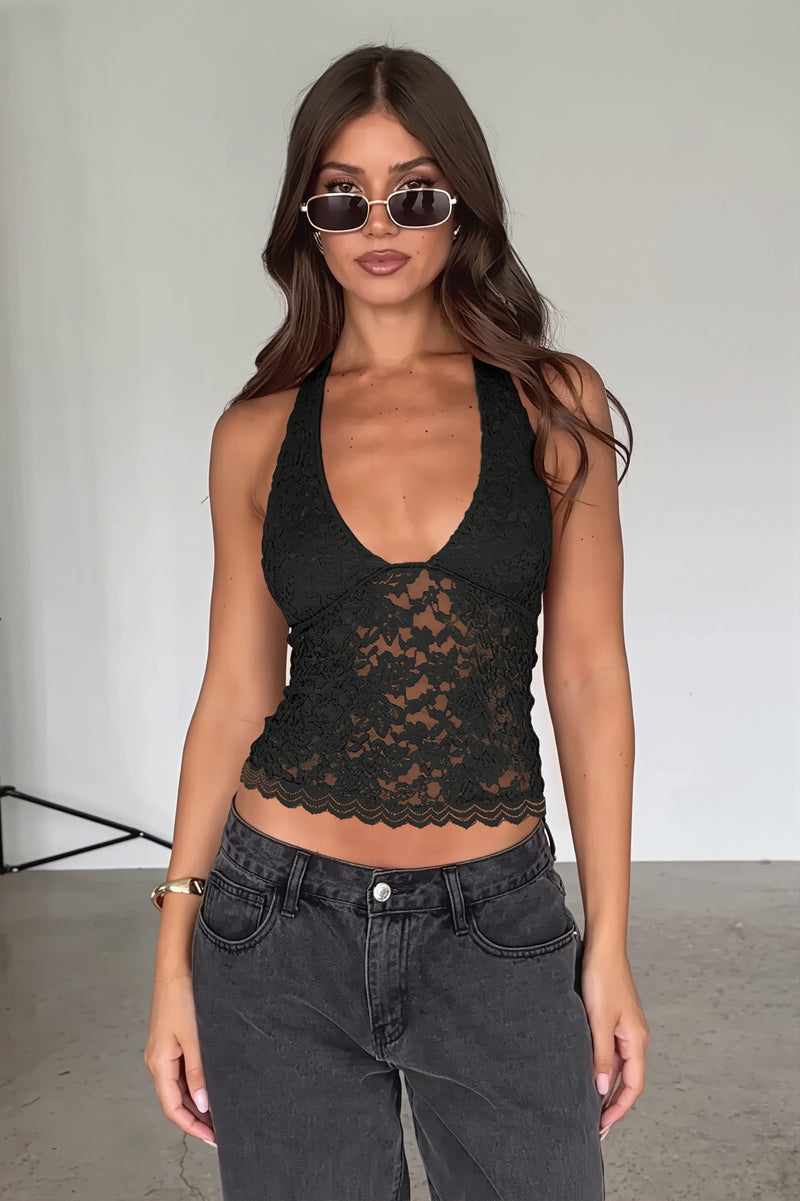 Hollow Lace Slim Sexy Halter Top