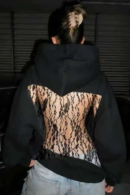 Hollow Mesh Long Sleeve Pullover Hoodie
