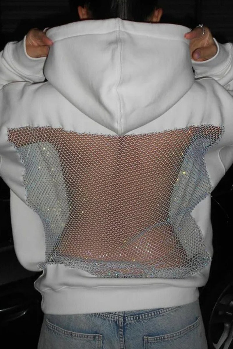 Hollow Mesh Long Sleeve Pullover Hoodie