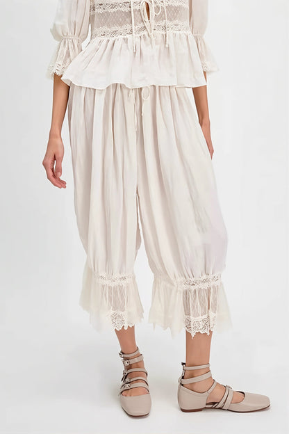 Hollow Out Lace Tie Casual Pants