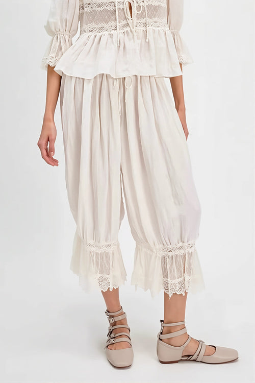 Hollow Out Lace Tie Casual Pants