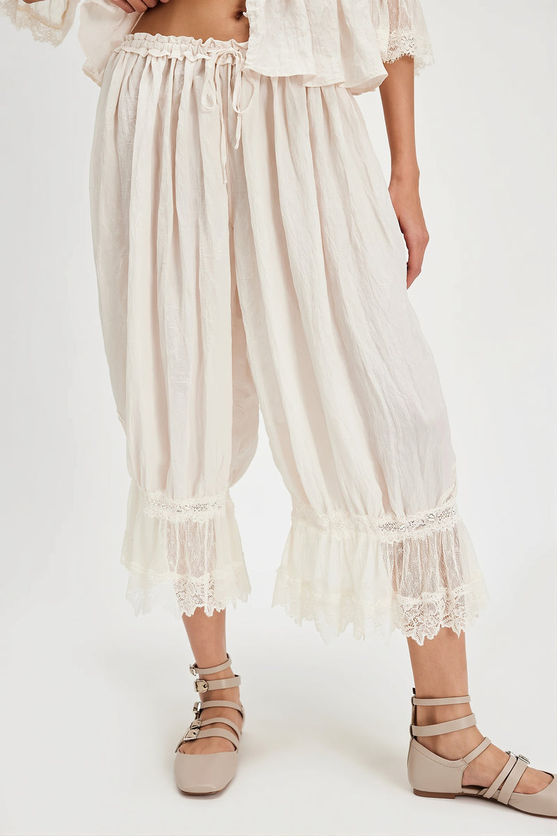Hollow Out Lace Tie Casual Pants