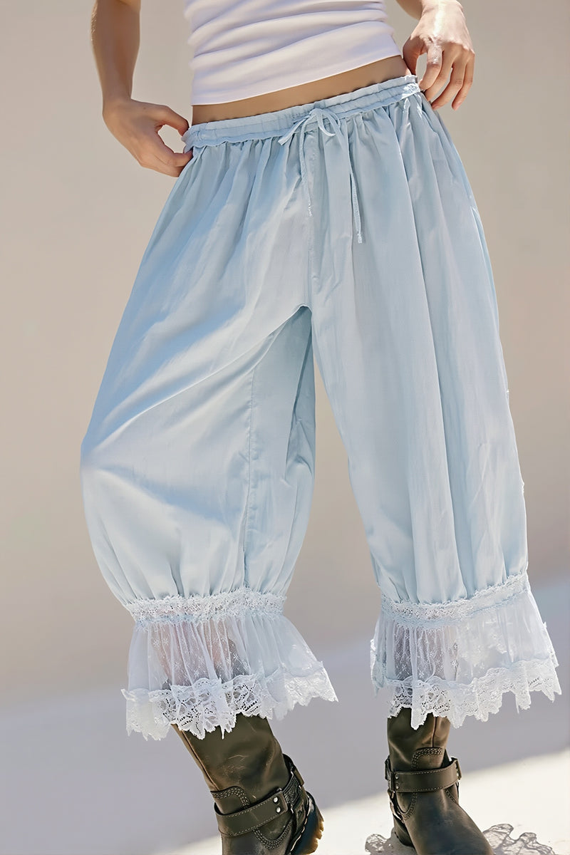 Hollow Out Lace Tie Casual Pants