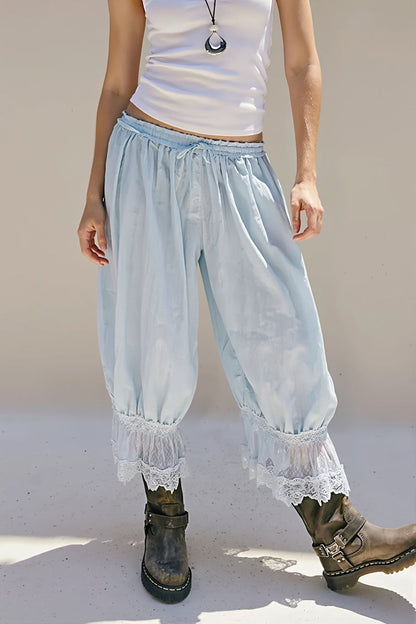 Hollow Out Lace Tie Casual Pants
