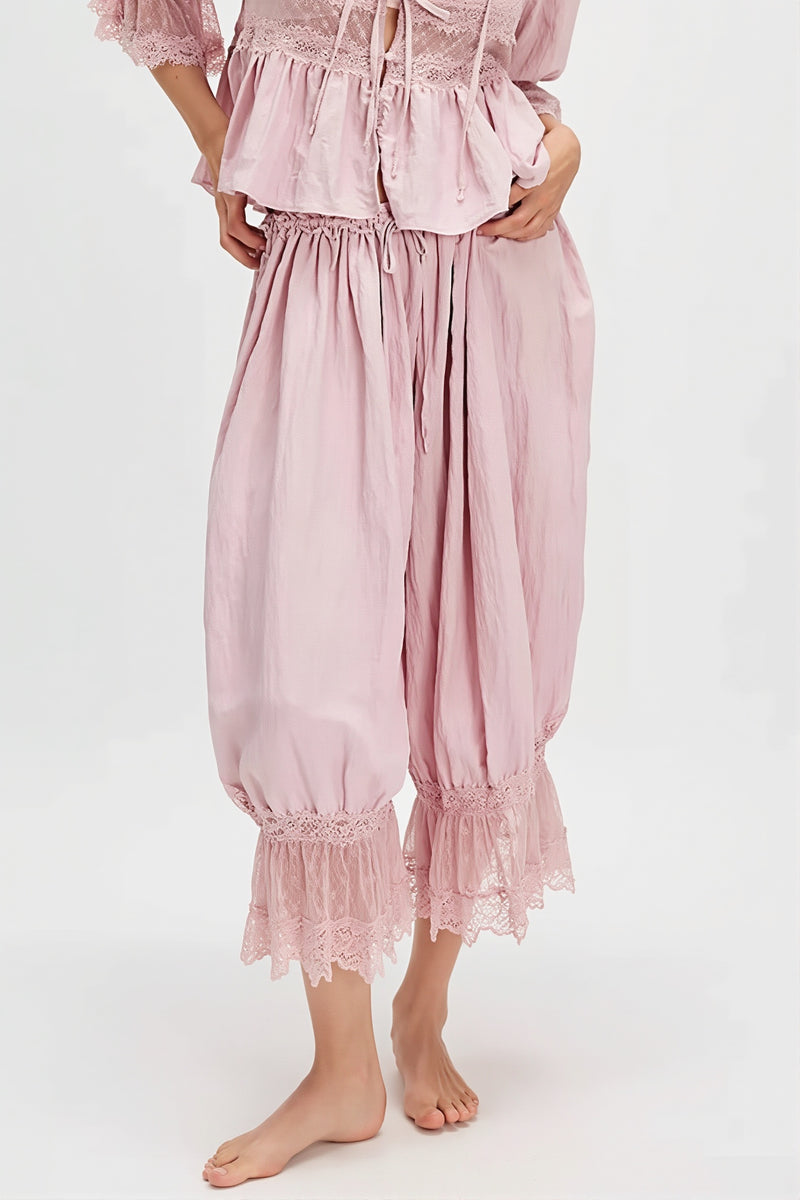 Hollow Out Lace Tie Casual Pants