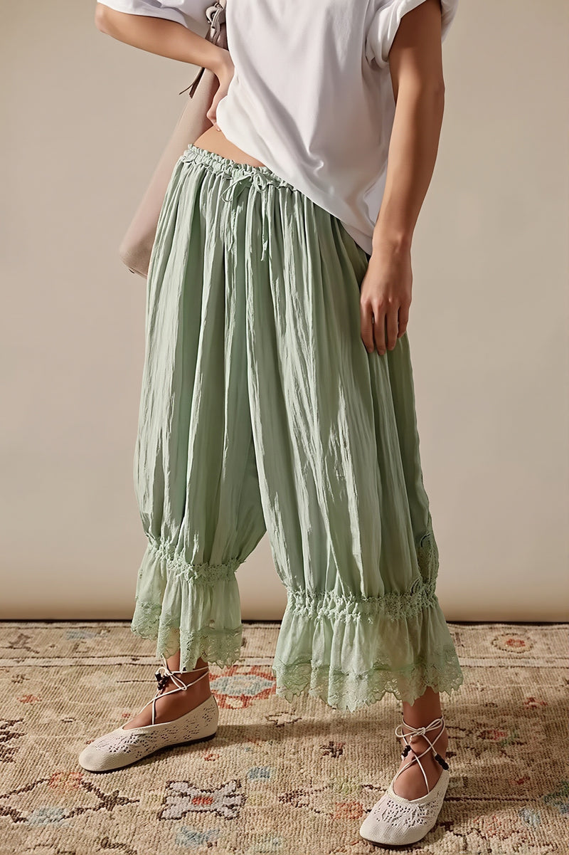 Hollow Out Lace Tie Casual Pants