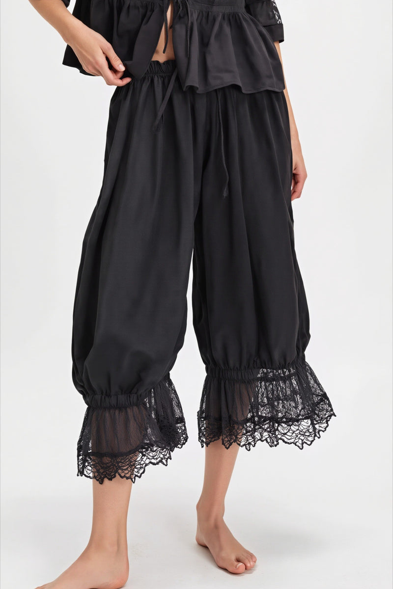 Hollow Out Lace Tie Casual Pants