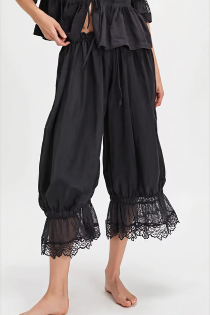 Hollow Out Lace Tie Casual Pants