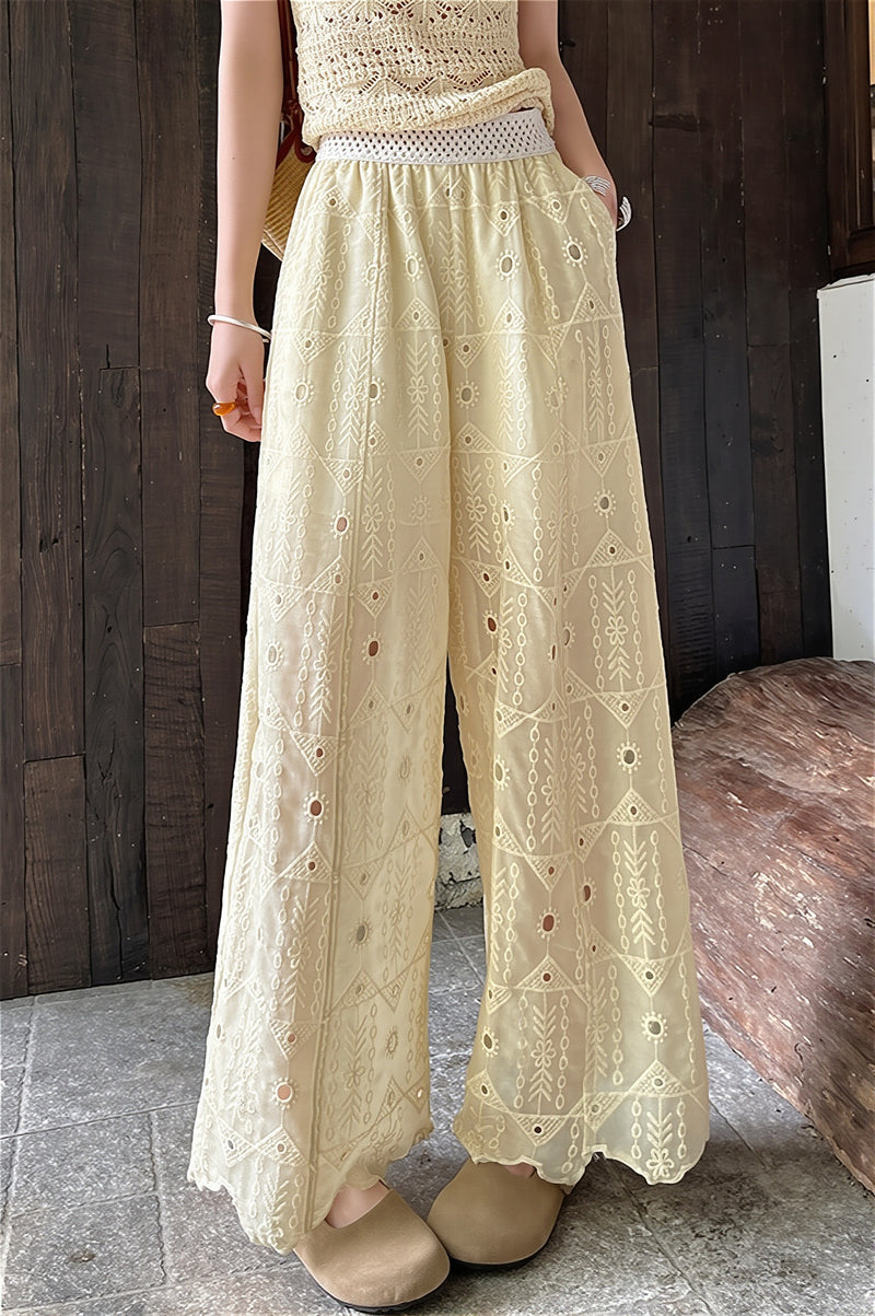 Hollow Out Lace Wide Leg Summer Pants