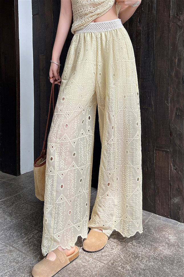Hollow Out Lace Wide Leg Summer Pants
