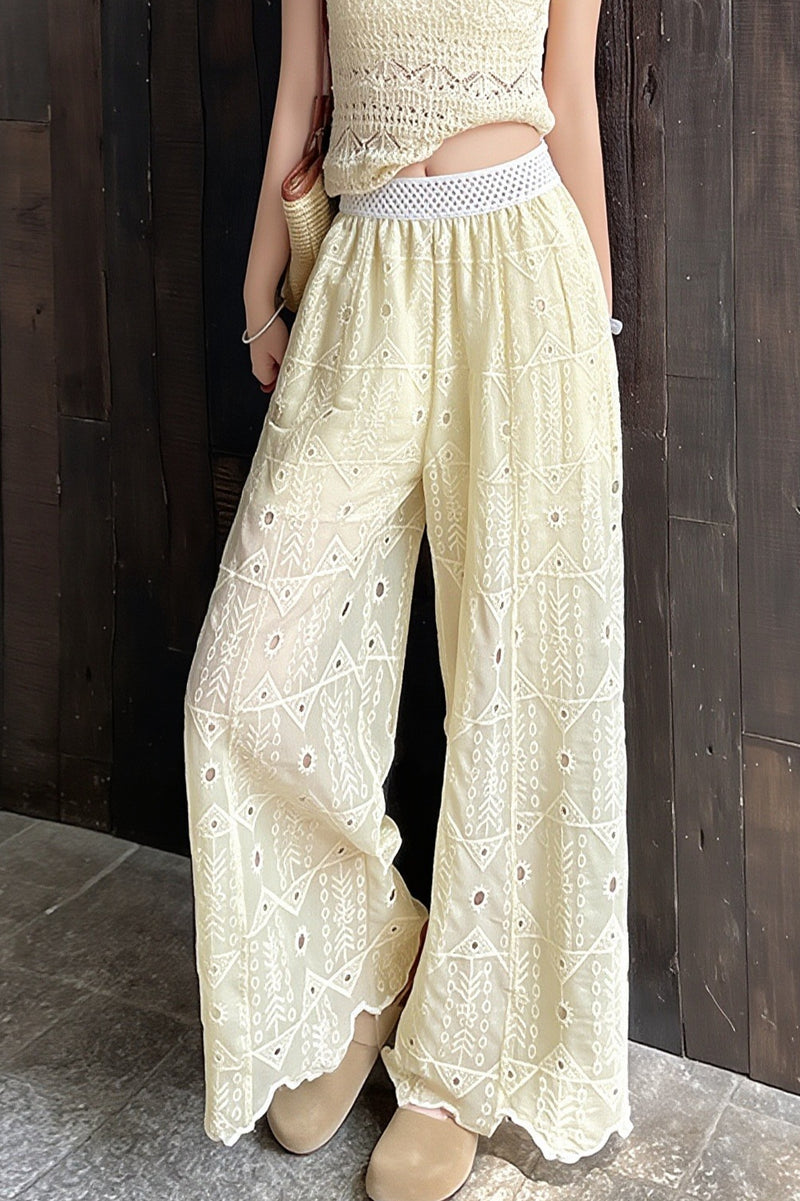 Hollow Out Lace Wide Leg Summer Pants