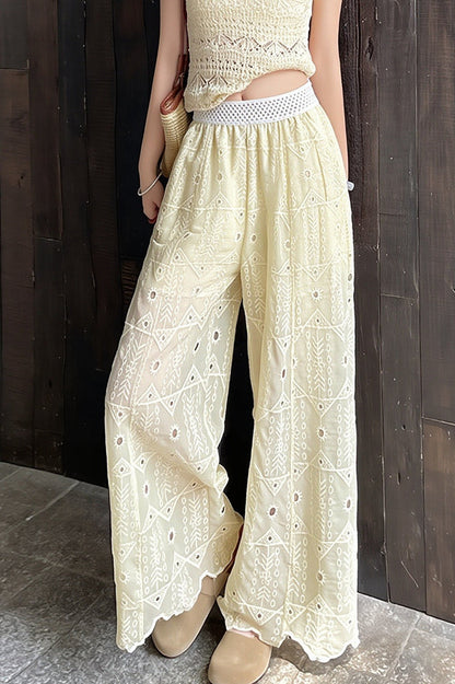 Hollow Out Lace Wide Leg Summer Pants
