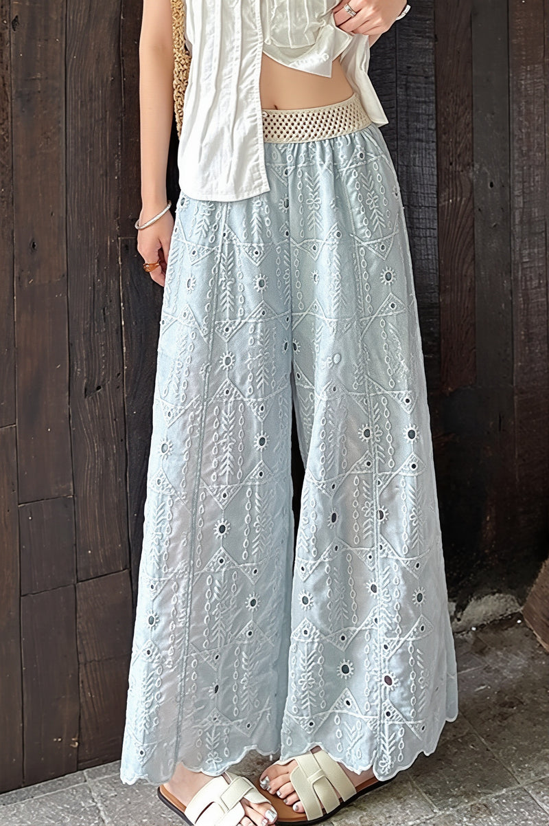 Hollow Out Lace Wide Leg Summer Pants