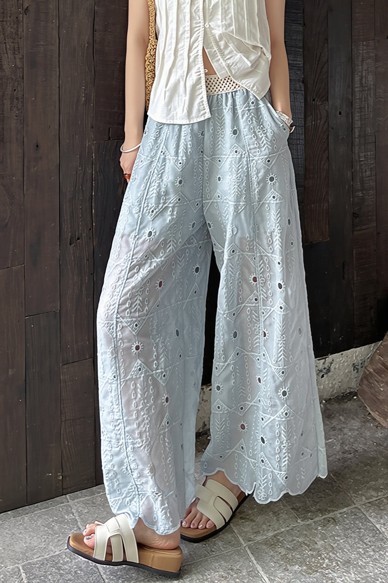 Hollow Out Lace Wide Leg Summer Pants