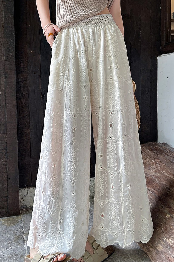 Hollow Out Lace Wide Leg Summer Pants