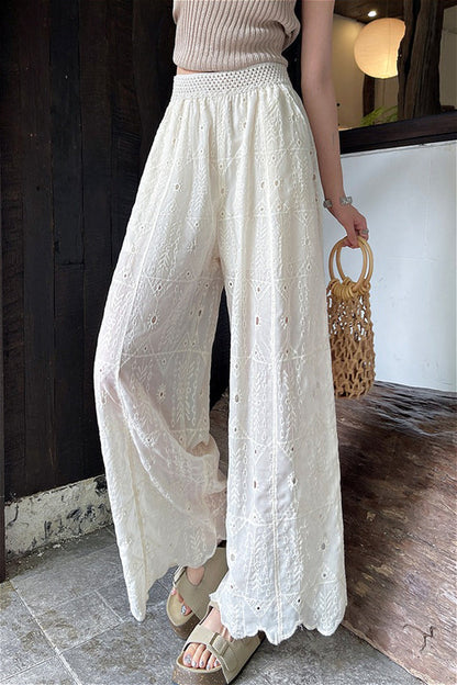 Hollow Out Lace Wide Leg Summer Pants