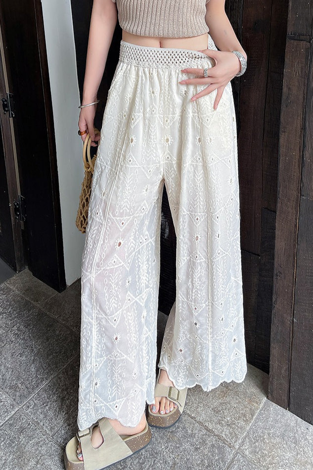 Hollow Out Lace Wide Leg Summer Pants
