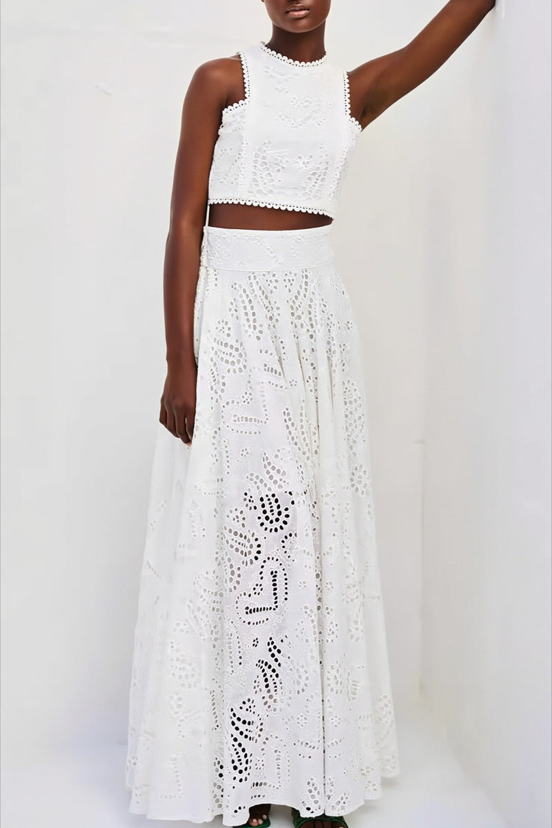 Hollow Out Pocket Vacation Maxi Skirt Set