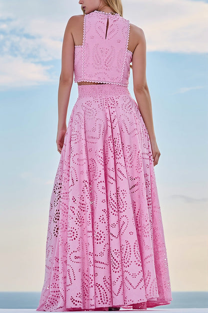 Hollow Out Pocket Vacation Maxi Skirt Set
