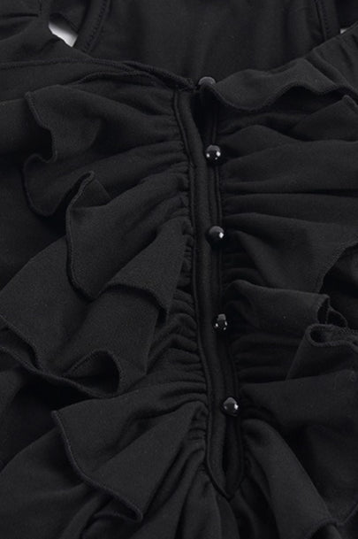 Hollow Ruffle Halter Bodycon Mini Dress