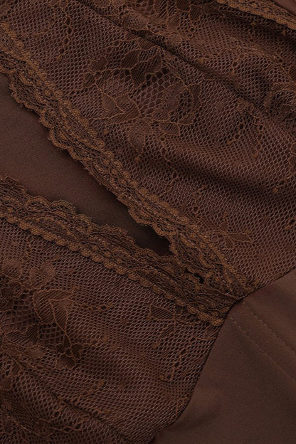 Hollow Solid Halter Lace Splice Blouse