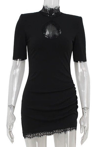 Hot Lace Hollow Splice Bodycon Mini Dress