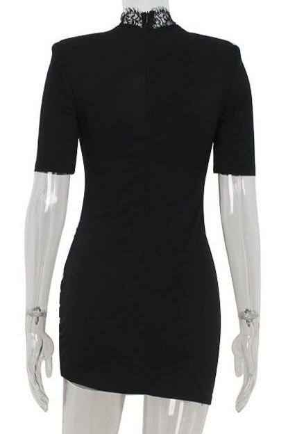 Hot Lace Hollow Splice Bodycon Mini Dress