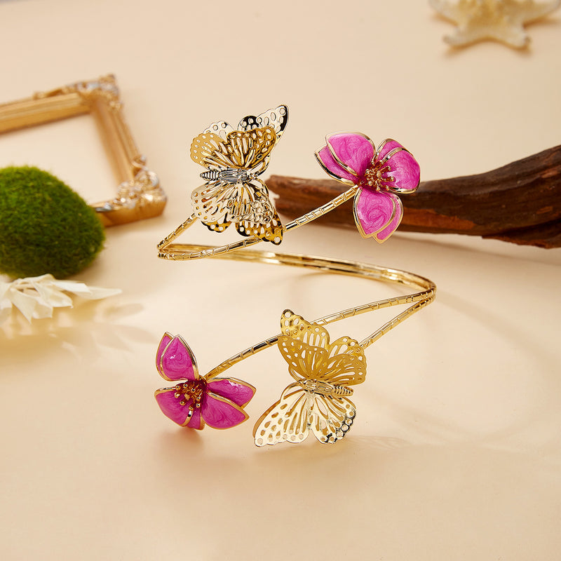Irregular Cutout Butterfly Floral Bracelet