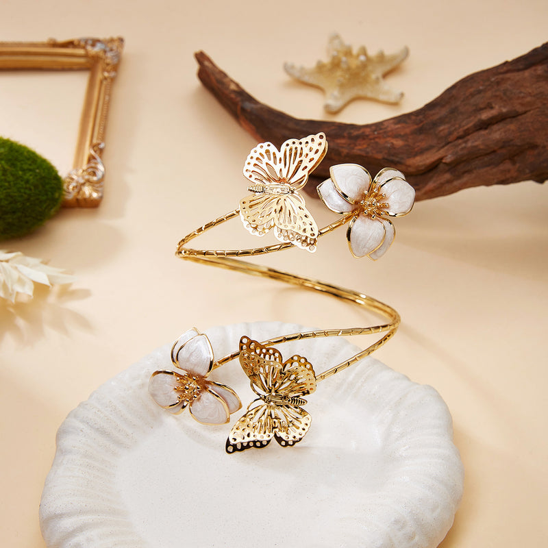 Irregular Cutout Butterfly Floral Bracelet