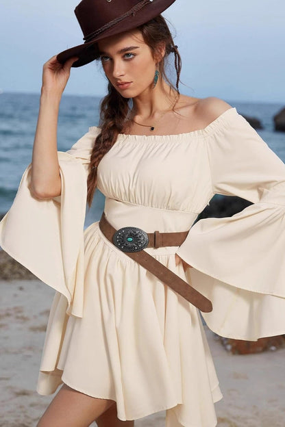 Irregular Flare Sleeve Waist Boho Dress