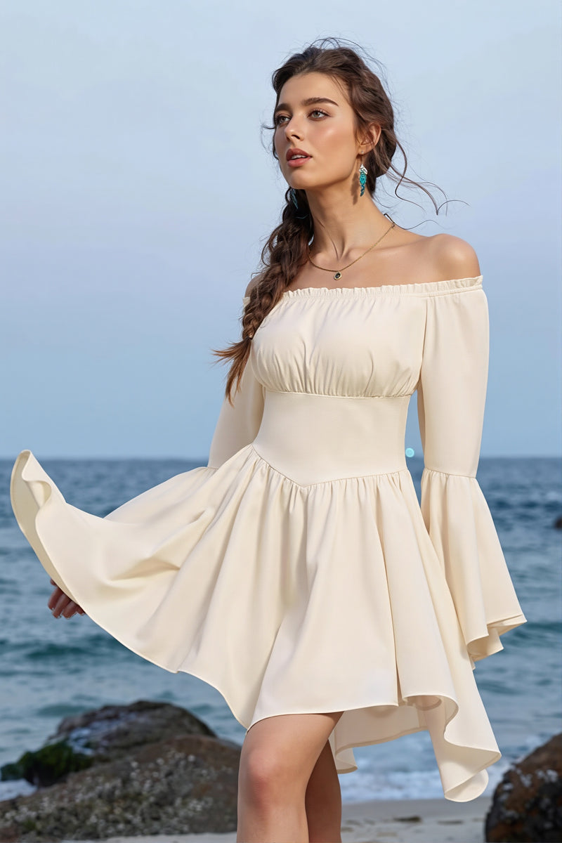 Irregular Flare Sleeve Waist Boho Dress