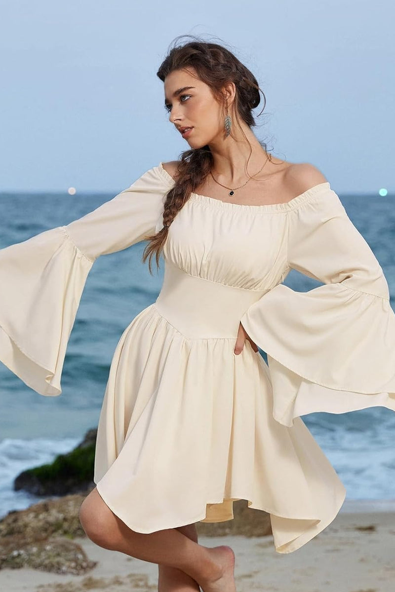Irregular Flare Sleeve Waist Boho Dress