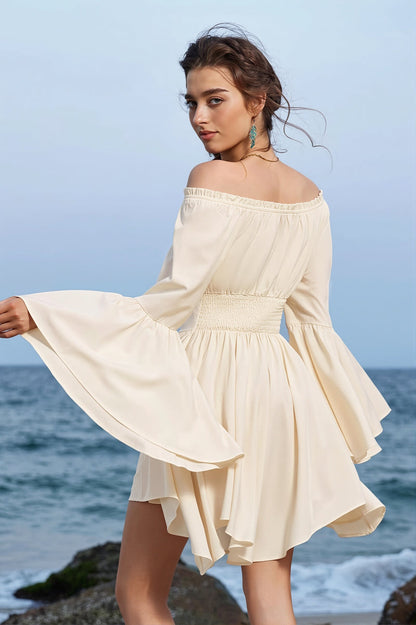 Irregular Flare Sleeve Waist Boho Dress