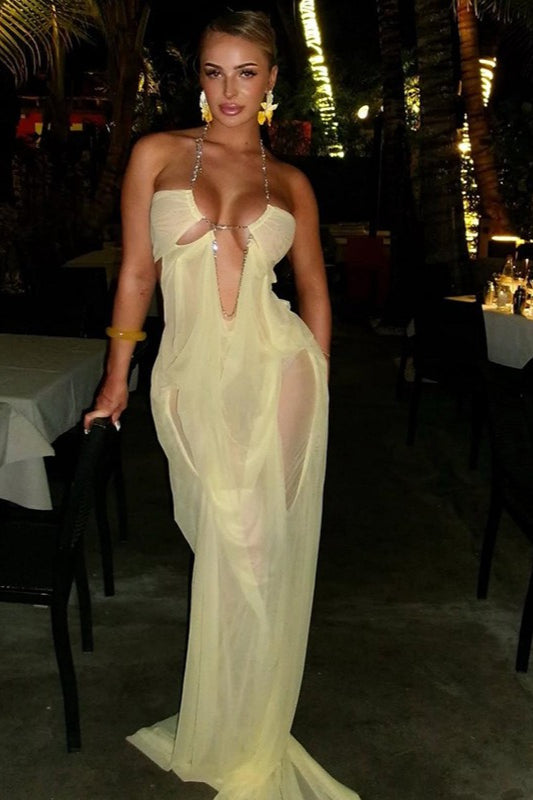 Irregular Sheer Tulle Patchwork Metal Decorative Prom Dress
