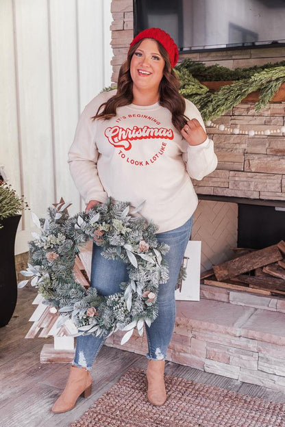 It's Beginning To Look A Lot Like Christmas Ivory Corded Graphic Sweatshirt