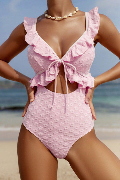 Jacquard Ruffle Hollow One Piece Swimwear