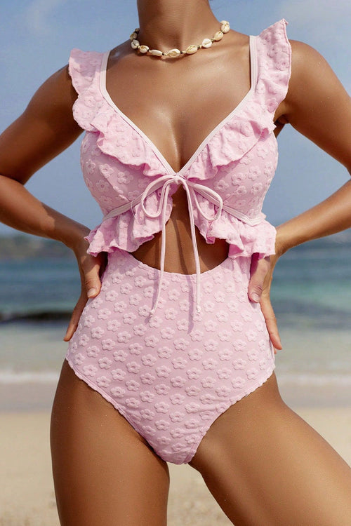 Jacquard Ruffle Hollow One Piece Swimwear
